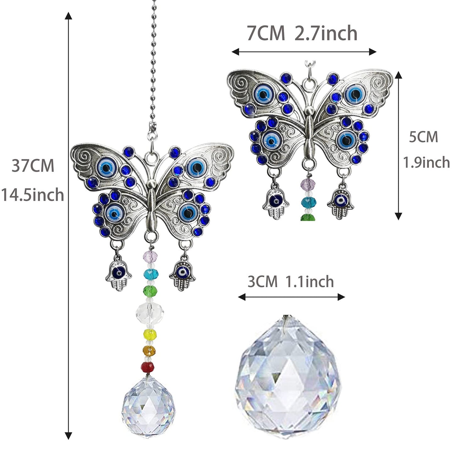 Persofine Window Hanging Suncatcher with Crystal,Blue Butterfly Garden Hanging Rainbow Maker Ornament (Butterfly)