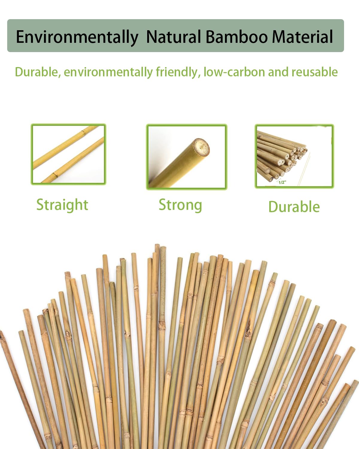 6 Ft Bamboo Stakes with 100 Twist Ties Natural Bamboo Garden Stakes for Tomatoes Cucumber Grapes Pole Beans Trees Potted Dahlia Flowers and Climbing Plants - Pack of 20 Bamboo Sticks