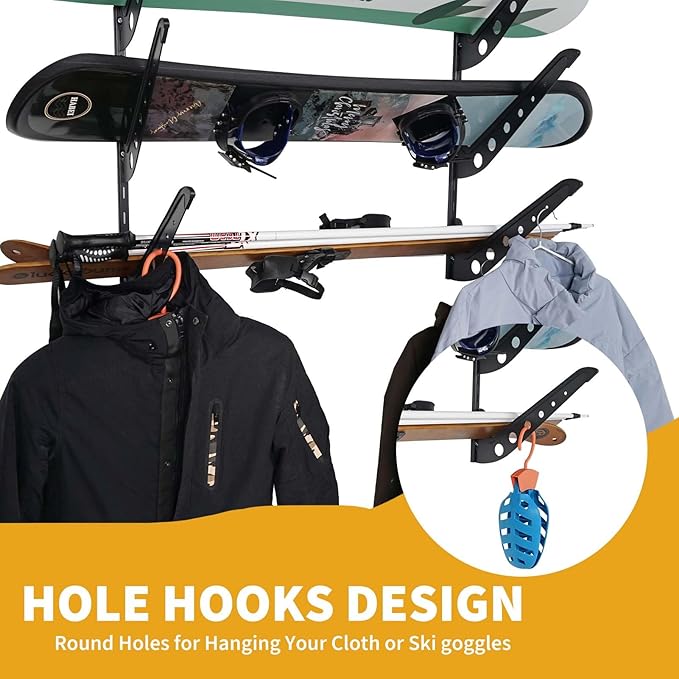 3 Board Snowboard Wall Racks, Adjustable Storage Rack for Ski, Surfboard, Wakeboard, Snowboard Wall Mount Display, Black