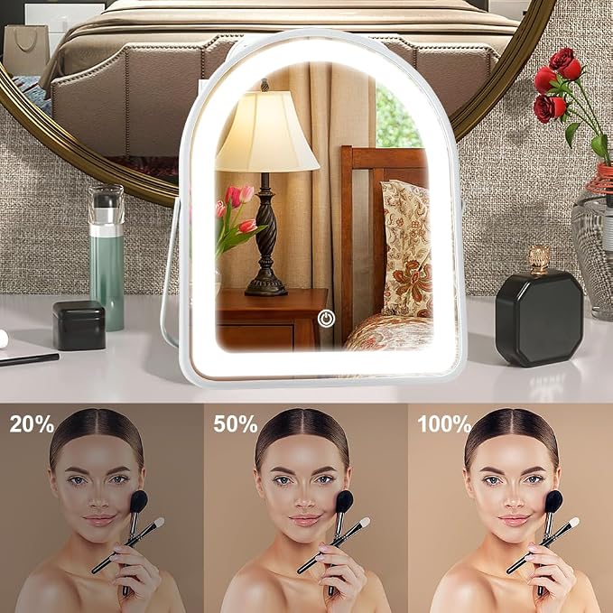 YEKKOPT Rechargeable Vanity Mirror with Lights,10"×7.8" Arched LED Makeup Mirror with Lights, Smart Touch Control Dimmable 3 Modes Light up Mirror for Dorm Desk Dressing Room,Gift for Women