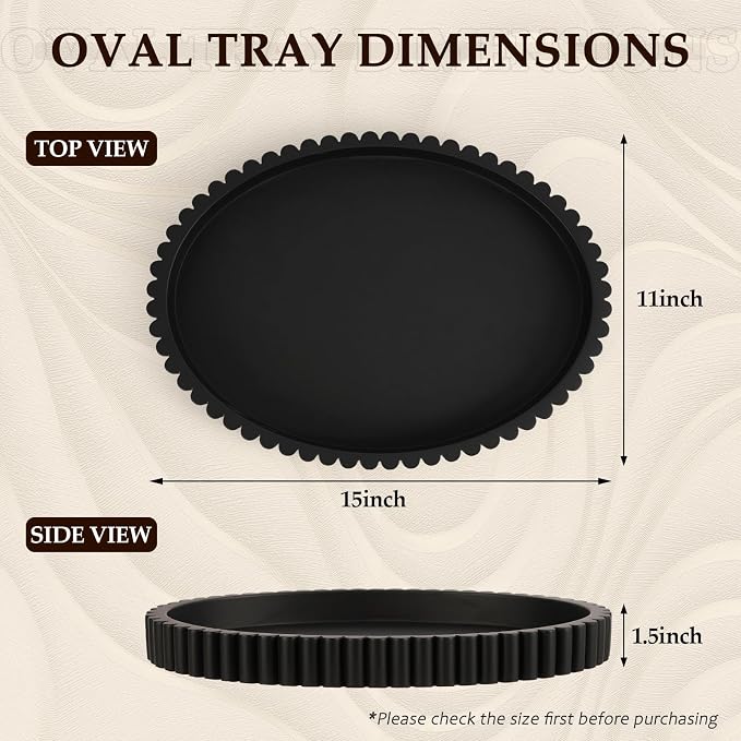 Oval Tray for Coffee Table Decor, 15" Concrete Tray, Table Centerpieces Decorative Trays for Home Decor, Modern Decorative Trays for Coffee Tables, Centerpiece Trays, Black