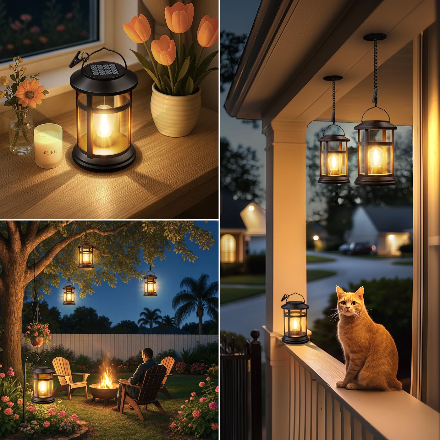 NFEVER Solar Lanterns Outdoor Waterproof: 2 Pack Hanging Solar Lights for Outside Patio Porch Garden Tabletop Decor - Bright LED Warm White Solar Powered Lighting - Unique Gardening Gifts for Mom