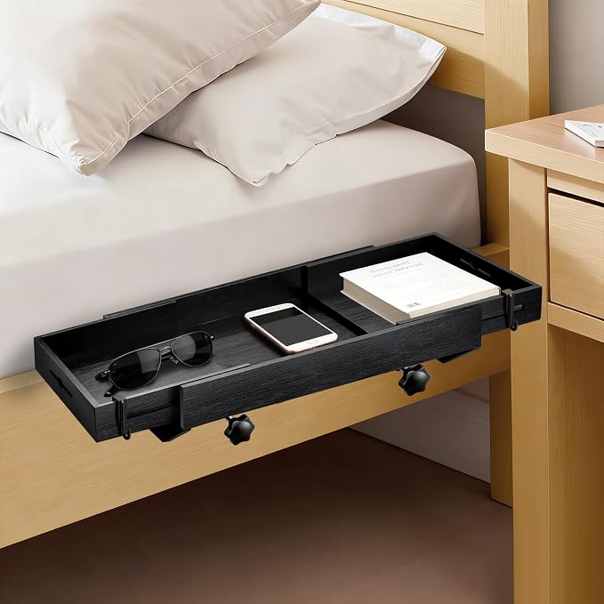 Bedside Shelf for Bed - Clamp On Nightstand Tray for Bunk Bed & College Dorm Room Essentials, Sturdy Floating Side Table Organizer with Cup Holder & Cord Slot for Top Bunk, Kids & Students