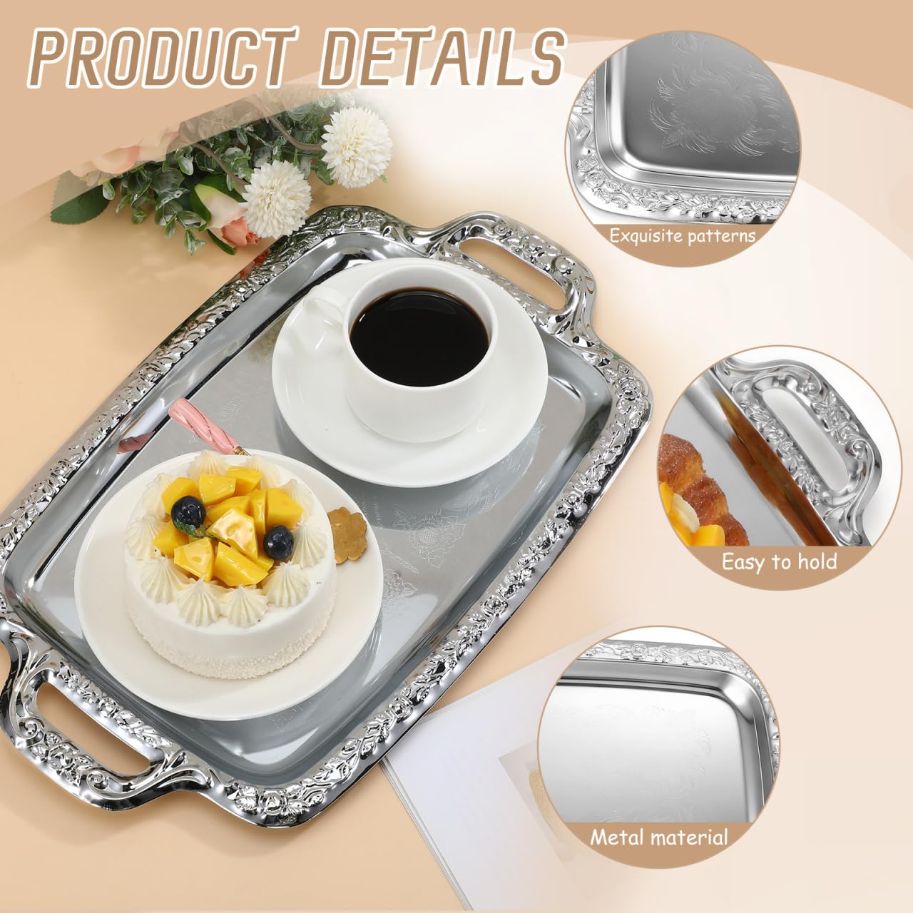 Cabilock 1Pc Elegant Metal Serving Tray Multi Purpose Dining Tableware for Food Storage Nordic Style Plate for Home Kitchen Living and Dining Use
