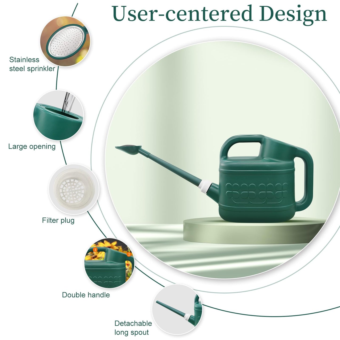 2 Gallon Watering Can, Garden Watering Can Outdoor, Plant Water Can with Removable Long Spout and Stainless Steel Sprinkler Head, Large Plastic Outdoor Watering Cans for Gardening Flower Plants
