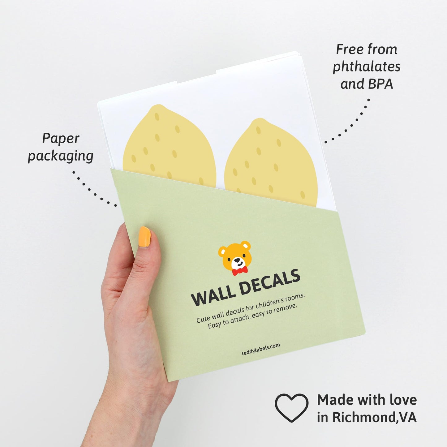 Teddylabels - Lemon Wall Decals - Easy-to-Apply & Removable Wall Stickers: Transform Your Toddlers Bedroom with Durable, Vibrant Peel-and-Stick Wall Decor – Stickers for Kids