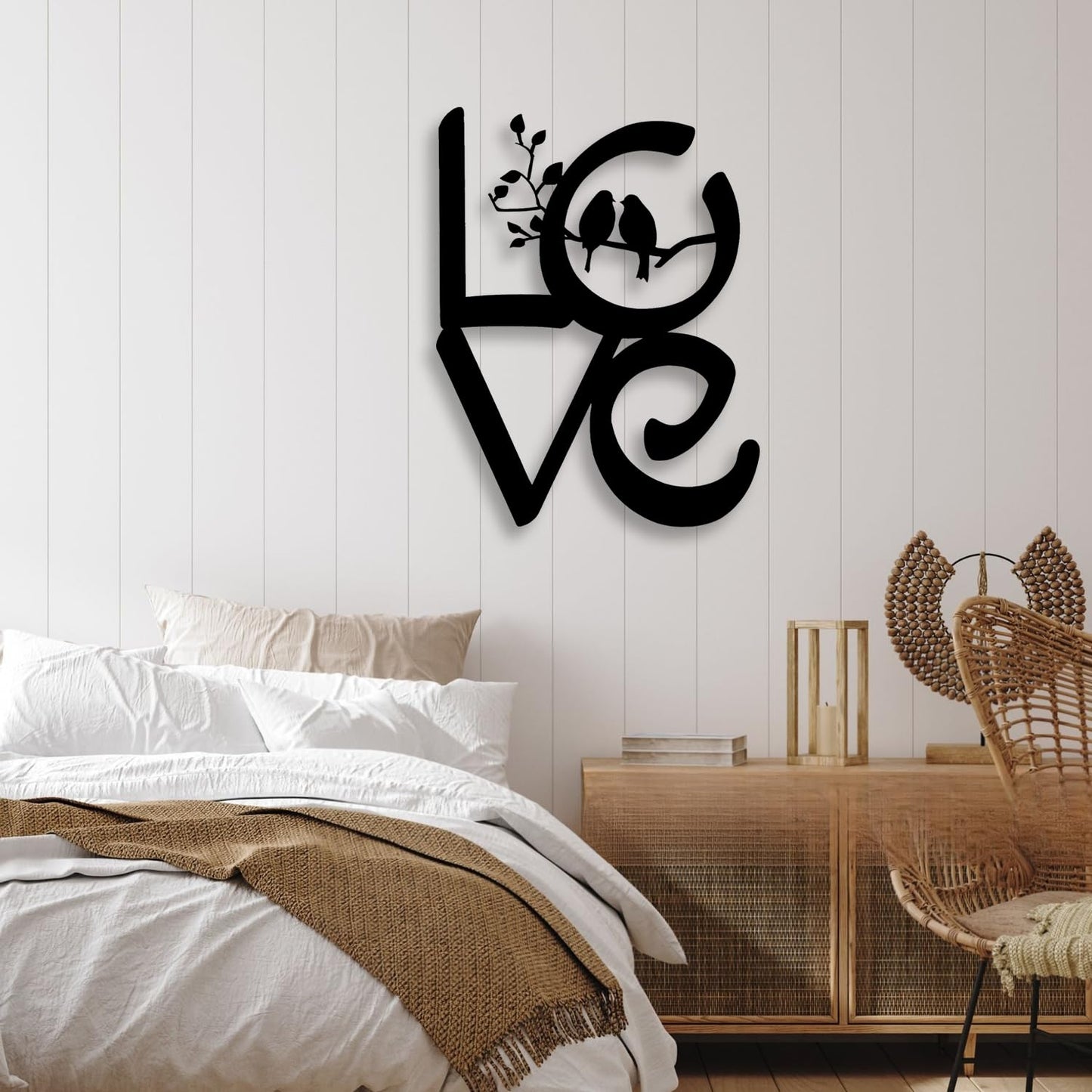 LIYOUYA LOVE Tree Couple Bird Metal Wall Decor - Love Art Room Decor Black Wall Art Home Decor for Living Room, Bathroom, Bedroom, Dining Room (Black)