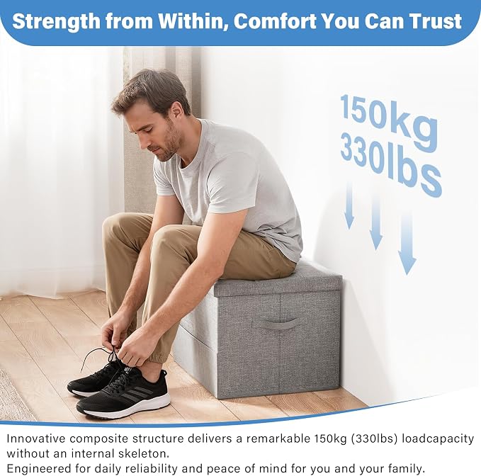 Dayacoco Storage Ottoman Foot Rest Stool, Foldable Foot Rest Stool with Thicker Foam Padded Seat, 43L Small Ottoman with Storage, Holds Up to 350lbs, 17x13x13in,Drak Gray