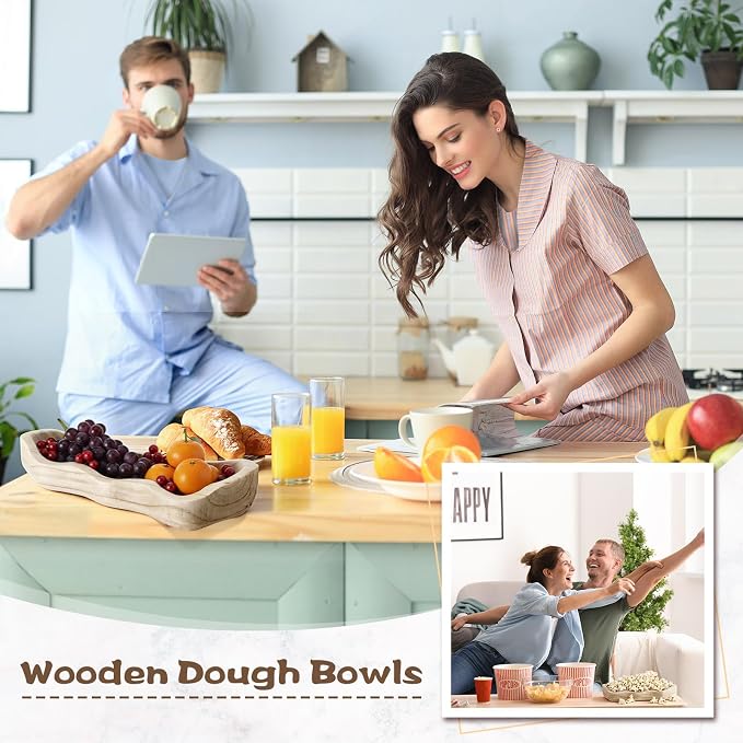 Nuogo 1 Pack 14 Inch Wavy Edge Dough Bowl Large Size Wood Rustic Dough Bowl Decorative for DIY Farmhouse Home Supplies Kitchen Decoration (Color of Wood)