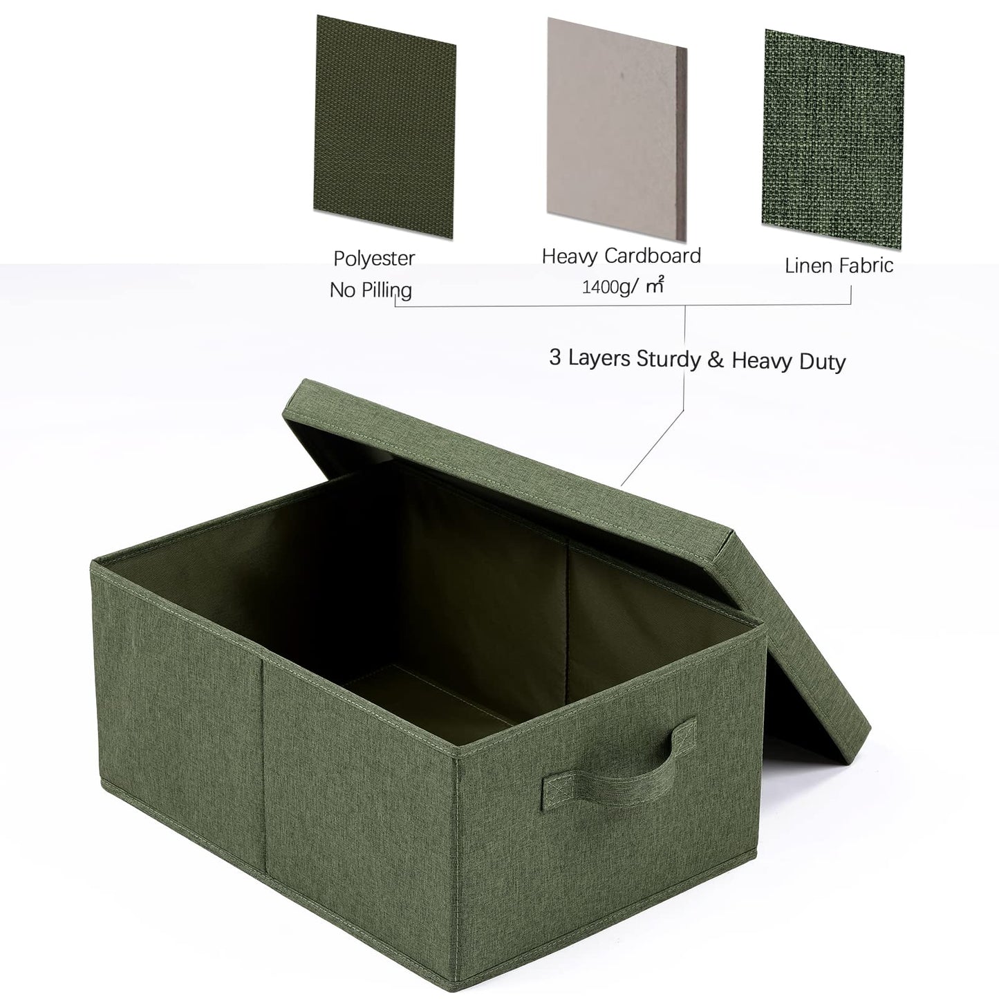 HOONEX Storage Bins with Lids for Organizing, Pack of 2, Storage Boxes with 2 Carrying Handles and Sturdy Heavy Cardboard, 16.5" L x 11.8" W x 7.5" H for Shoes, Books, Clothes, Olive