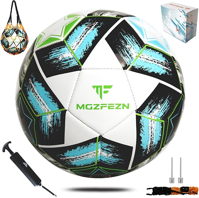 Youth Soccer Ball Size 4, Kids Outdoor Play Game Training Practice Soccer Ball for Teen Boy Girl Indoor Outdoor with 1 Pump 1 Net Bag and 1 Gift Box
