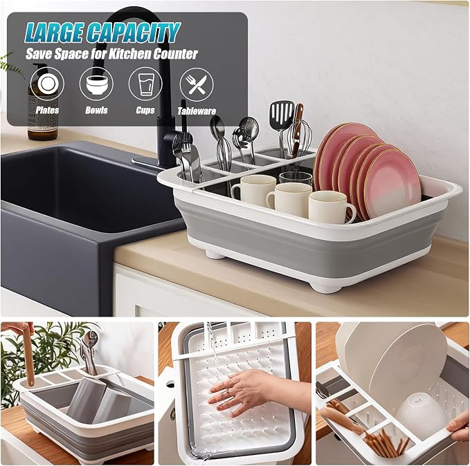 Collapsible Dish Drying Rack Portable Dish Rack for Kitchen RV Campers Travel Trailer - Space Saving Kitchen Storage Tray, Send Goods from Local Warehouse