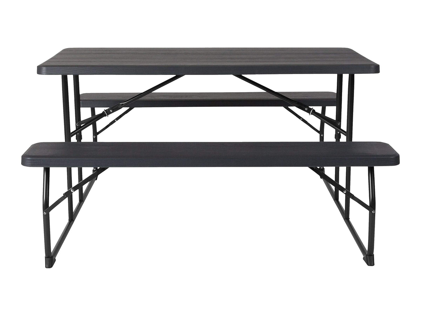 Flash Furniture Insta-Fold Picnic Table - Charcoal Wood Grain Folding Picnic Table Bench Set for Adults - 4.5 Foot Folding Table