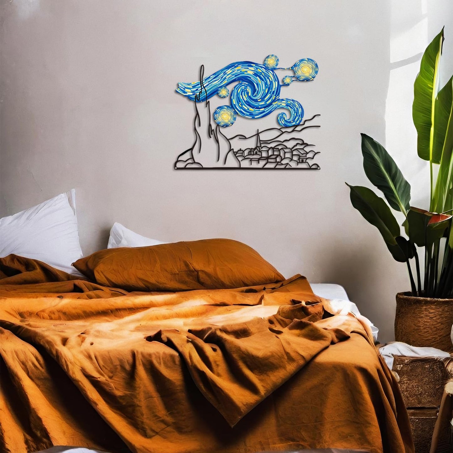 Kas Home The Starry Night Van Gogh Metal Wall Decor, Classic Painting Wall Art Abstract Artwork Prints for Home Bedroom Living Room Office Housewarming Gift