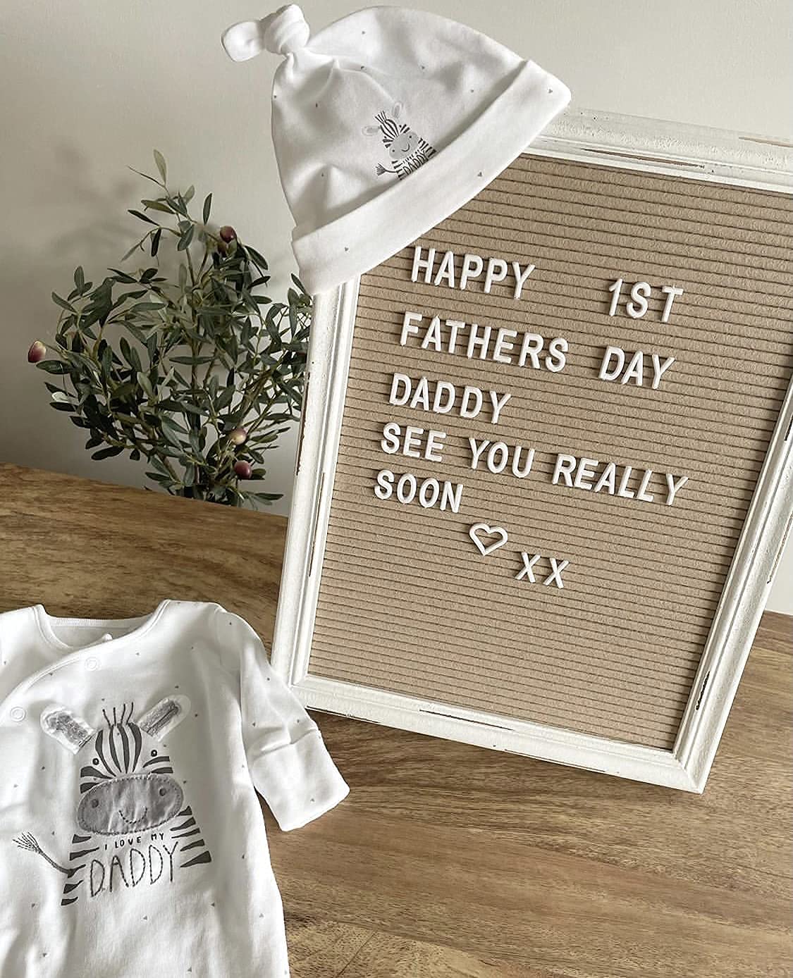 Cappuccino Felt Letter Board Back to School Sign with Rustic Wood White Frame - Farmhouse Letter Board Sign with Stand - Baby Announcement 12x16 Felt Board Changeable Message Board with 350 Letter Set