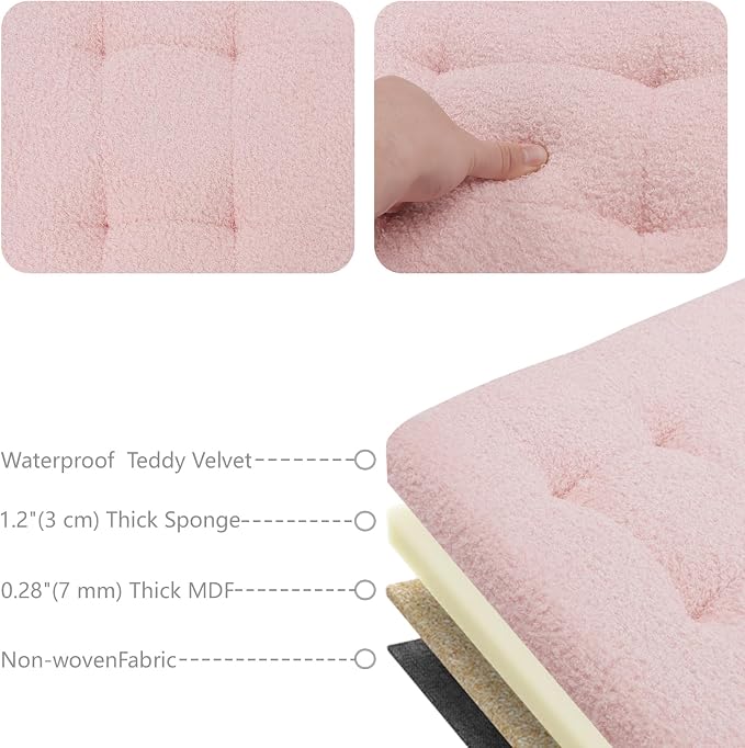 AmasSmile Footrest Ottoman Bench with Storage,34Inch Pink Teddy Velvet Footstool, Coffee Table, Padded Seat, Storage Chest,Blanket Store with Flipping Lid for Livingroom and Bedroom