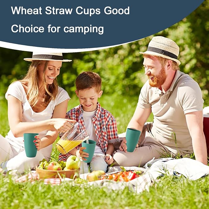PYRMONT Wheat Straw Cups 20 Oz Alternative Plastic Cups Set of 6 Unbreakable Big Cups for Kitchen Dishwasher & Microwave Safe Large Water Cups for Iced Coffee,Smoothie-Green