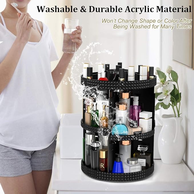 Awenia Makeup Organizer 360-Degree Rotating, Adjustable Makeup Storage, 7 Layers Large Capacity Cosmetic Storage Unit, Fits Different Types of Cosmetics and Accessories, Plus Size(Black)