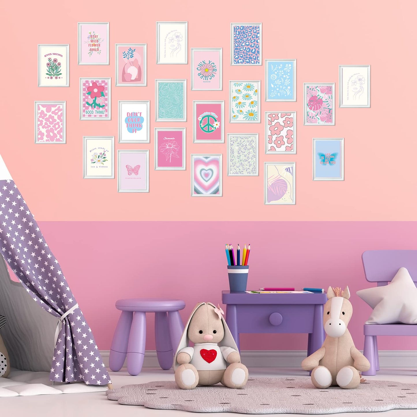 Teling 60 Pcs Wall Collage Kit Danish Pastel Poster Wall Decor Aesthetic Art Preppy Room Decor Aesthetic Pictures for Women Girl Bedroom Teen Dorm ornament, 4 x 6 Inch(Pink)