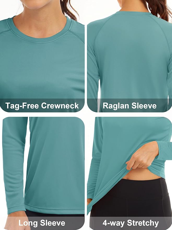 MAGCOMSEN Women's 2 Pack Long Sleeve Shirts UPF 50+ Sun Protection Quick Dry Swim Shirt for Rash Guard Fishing Workout