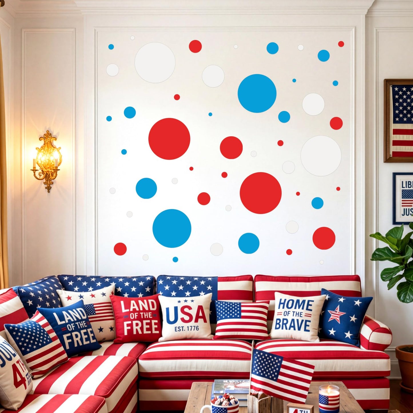 Zonon 264 Pcs Polka Dot Wall Decals for 4th of July Red White and Blue Wall Stickers Patriotic Window Clings Independence Day Decor Vinyl Peel and Stick for Veterans Memorial Day Bedroom Living Room