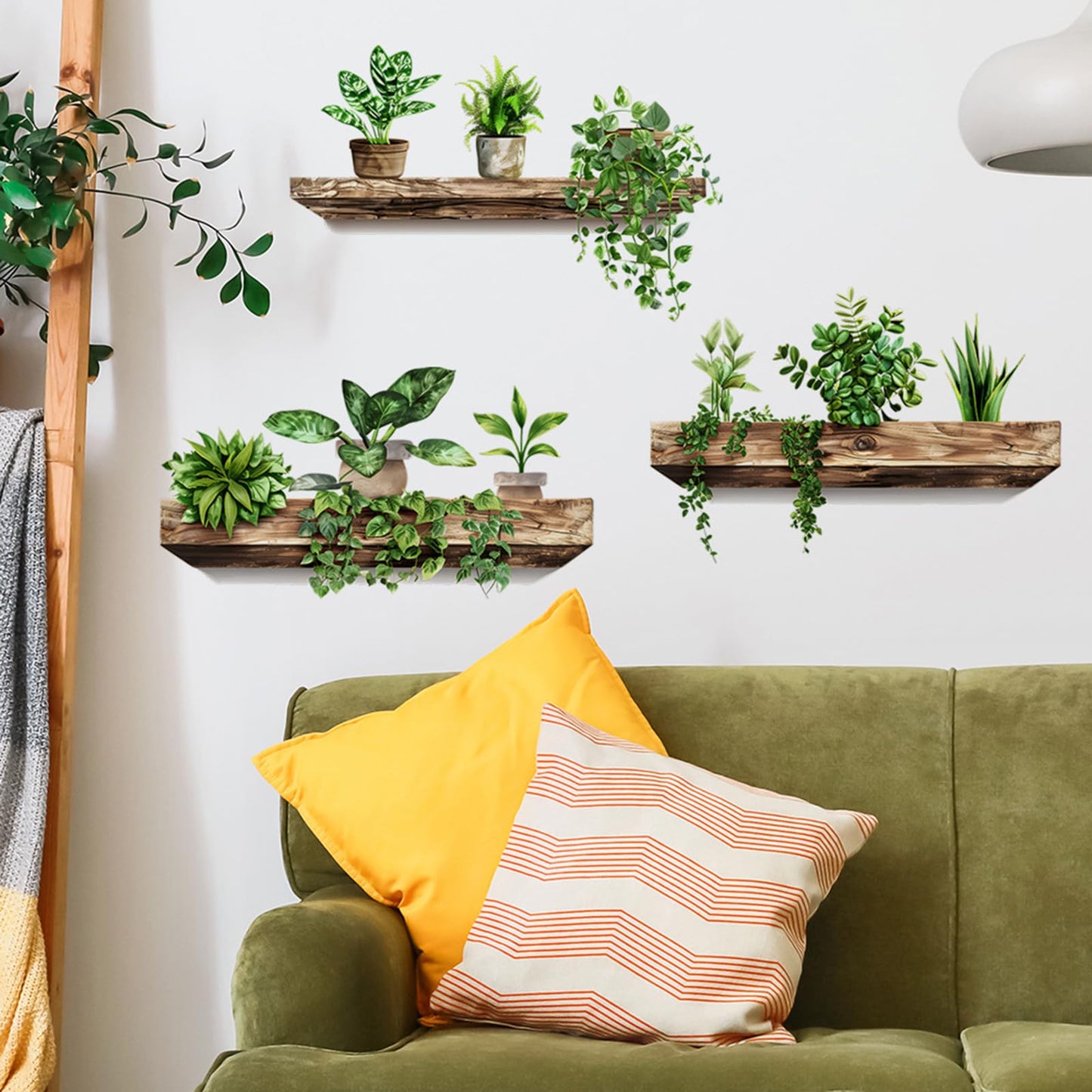 Green Plant Wall Decals 3D Bonsai Tropical Betterfly Wall Sticker Creative Vinyl Peel and Stick Removable Wall Art Decor for Living Room Bedroom Home Office (Green Plant 3)