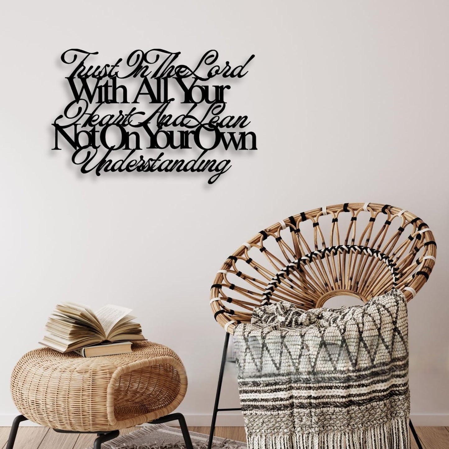 Proverbs 3:5-6 Trust In The Lord With All Your Heart Metal Wall Decor - House Decor Christian Religious Scripture Black Wall Art Inspirational Motivational Home Decor for Living Room, Bedroom, Dining Room (Black)