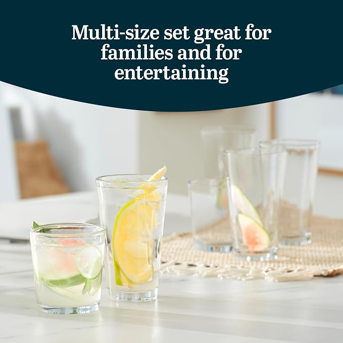 Libbey Preston Tumbler and Rocks Glass Cups Set, All Purpose Everyday Drinking Glasses Set of 16, Glassware Drinking Glasses for Birthdays, Dinners