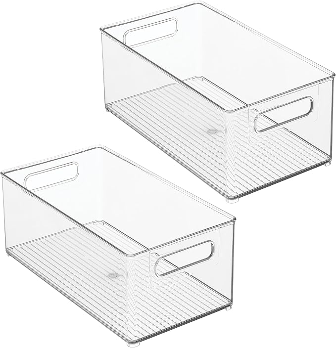 iDesign Stackable Fridge Bin - Kitchen Storage Bin for Pantry, Cabinets, or Fridge, Set of 2, Clear