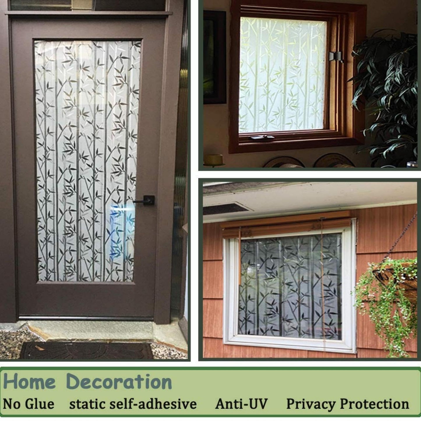 Finnez Frosted Bamboo Window Privacy Film, Static Cling No-Glue Decorative Film for Glass Doors and Windows, Removable and Reusable, Easy to Install, 17.5 x 78.7 inches