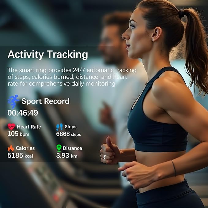 Smart Health Ring for Women Men, Fitness Tracker Ring with Heart Rate, Blood Oxygen, Sleep Tracker, Step Tracker, No Subscription Fee, IP68 Waterproof Smart Ring for iPhone & Android (Silver, 10#)