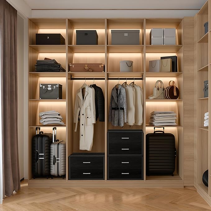 BOLUO Stackable Storage Drawers Closet Organizers and Storage Fabric 2 Drawer Dresser for Bedroom Office Black Modern