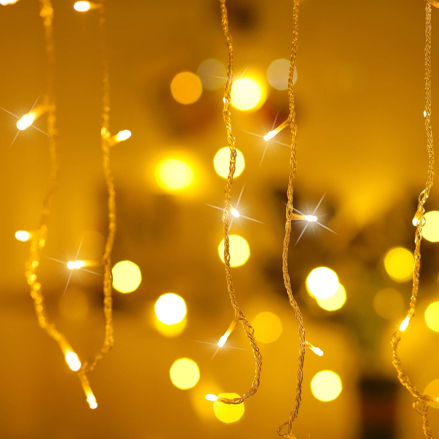 Icicle Lights 90 LED 10 ft Short Curtain Lights with 8 Modes Remote Control,Powerd by USB & Battery - Waterproof Fairy String Lights for Indoor & Outdoor,Holiday,Party,Window Decoration(Warm White)