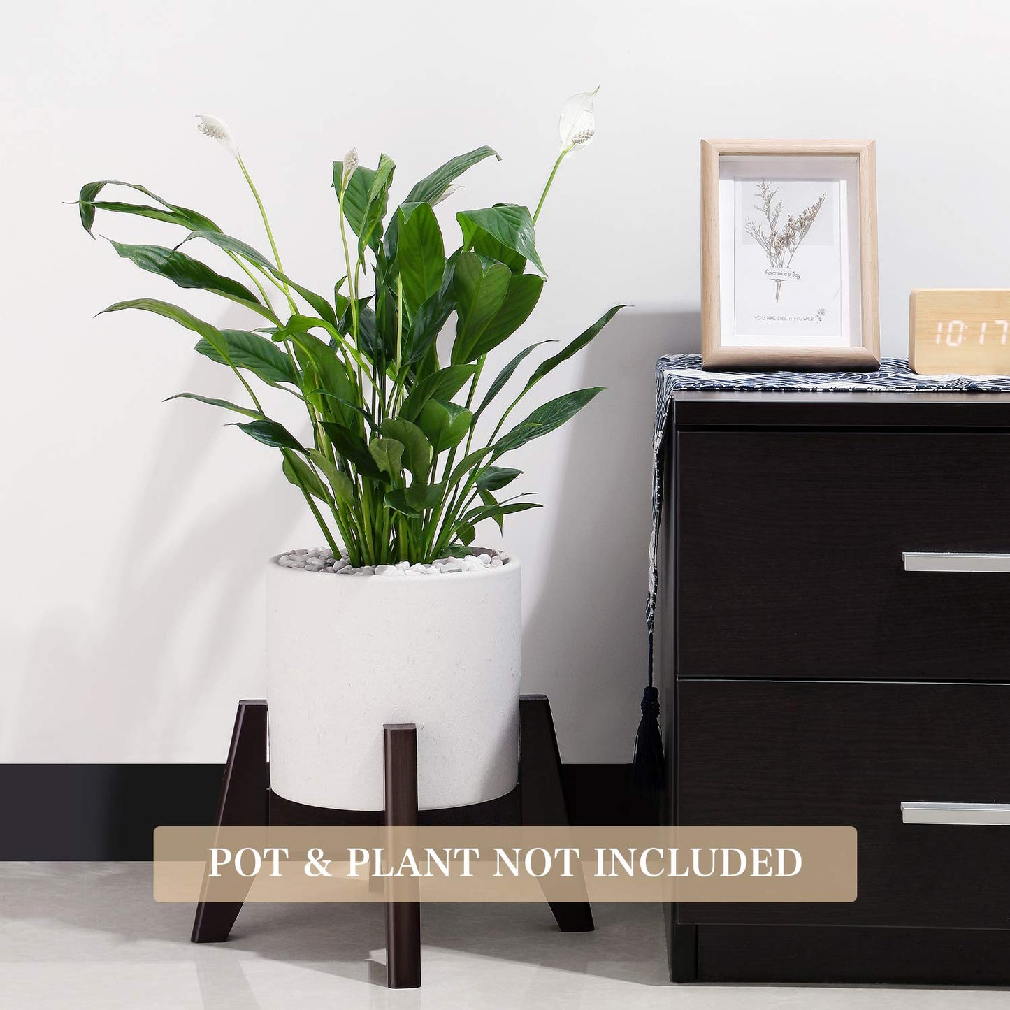 Seanmi Plant Stands for Indoor Plants, Bamboo Plant Stand, Mid Century Plant Holder, Adjustable Width, Fits 8 9 10 11 12 inches Pots - Dark Brown (Planter Stand Only)