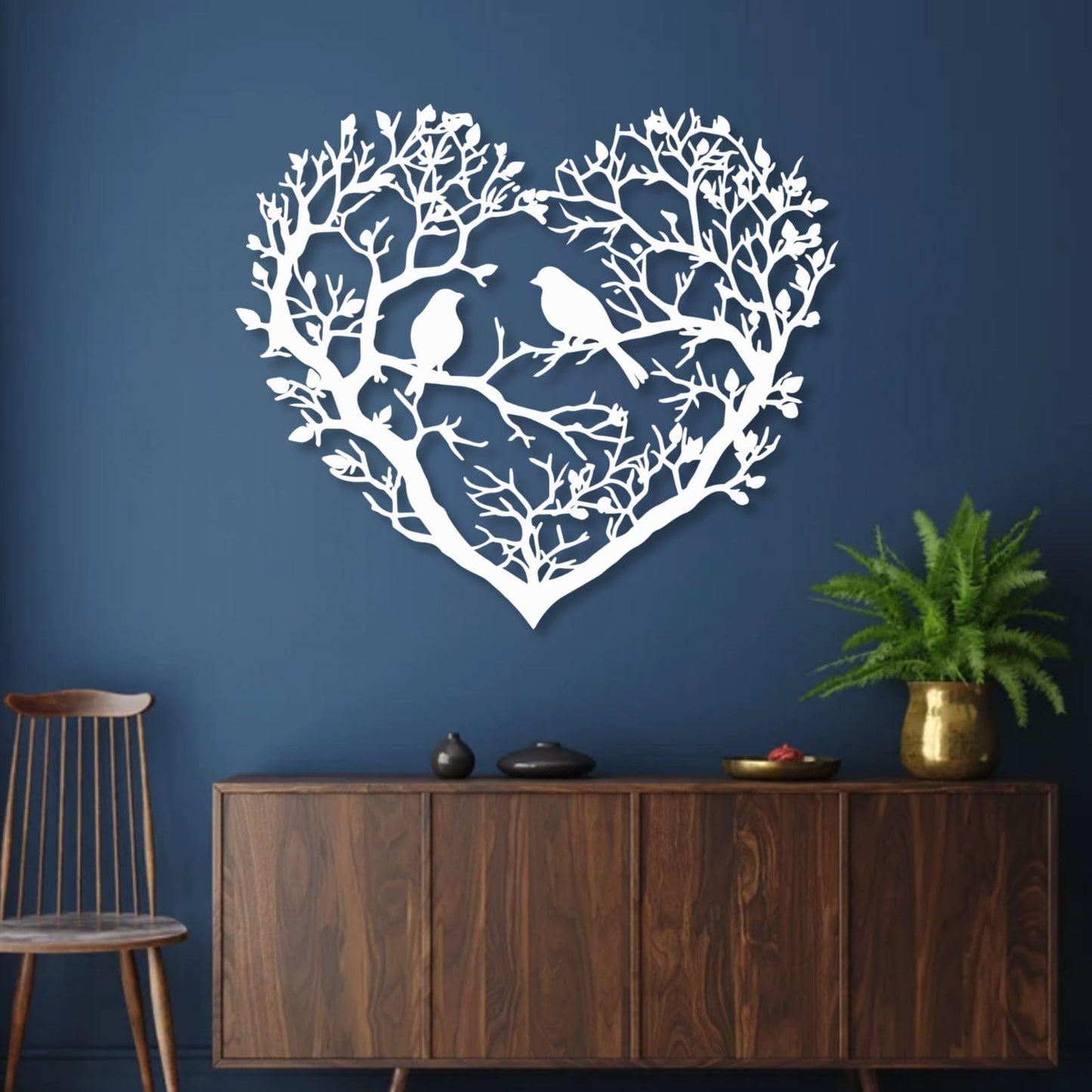 huefoam Bird Metal Wall Art, Heart Metal Wall Art, Birds on a Branch Wall Decor, Heart Wall Decor for Living Room, Bedroom, Bathroom (Black, 28"×24"/70×61cm, metal art wall decor)