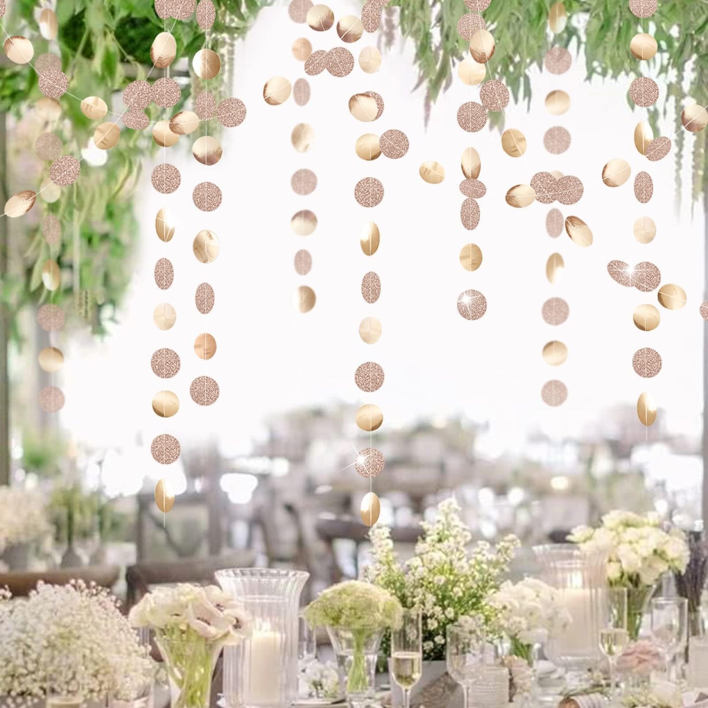 Decor365 Champagne Gold Party Decorations Glitter Gold Birthday Decoration Hanging Circle Garland Streamers Banner Backdrop Christmas New Year Eve NYE Anniversary Graduations Party Decor