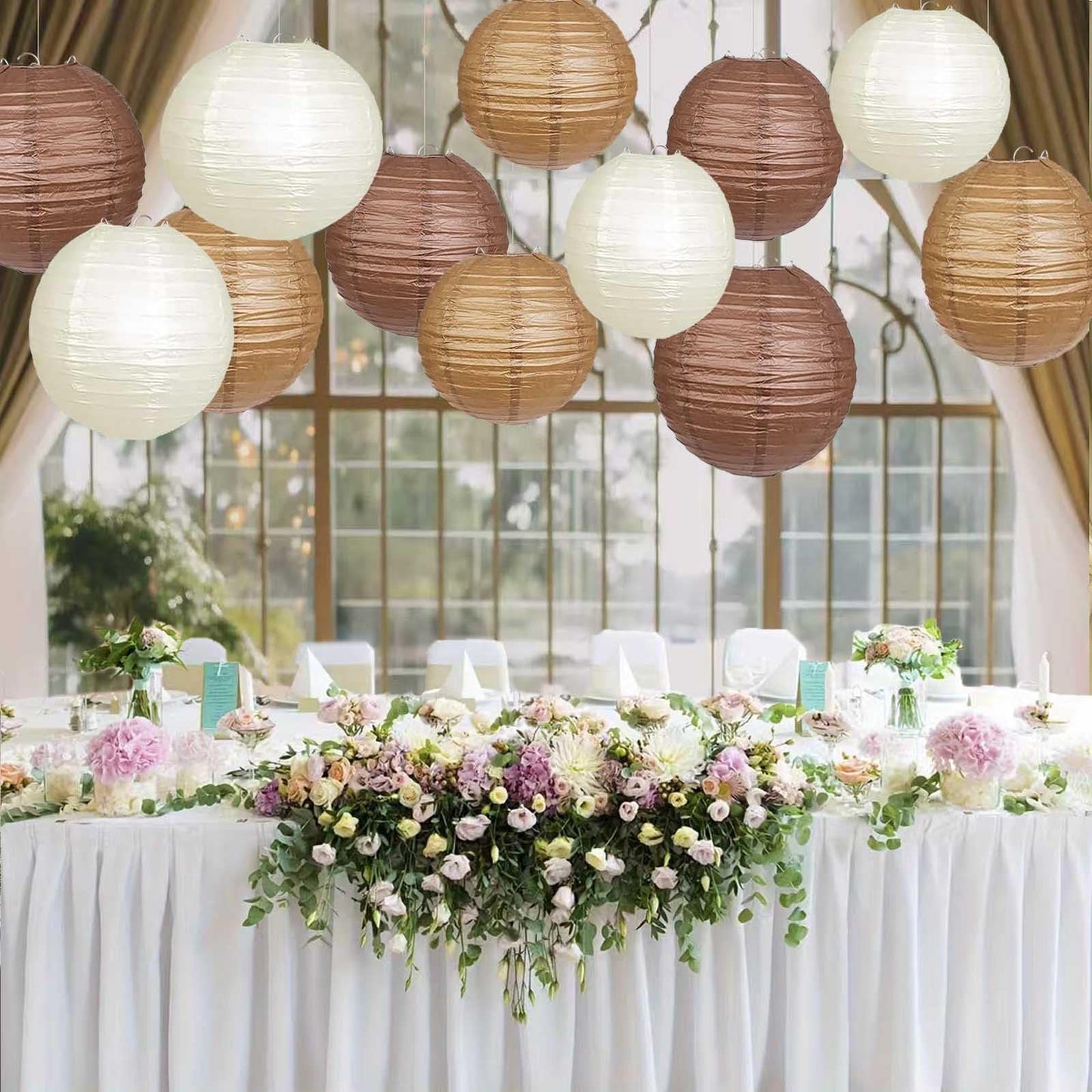Brown,Cream,Tan Paper Lanterns 12 Pack, Hanging Round Paper Lanterns Decorative for Graduation Baby Shower Wedding Birthday Family Parties ﻿