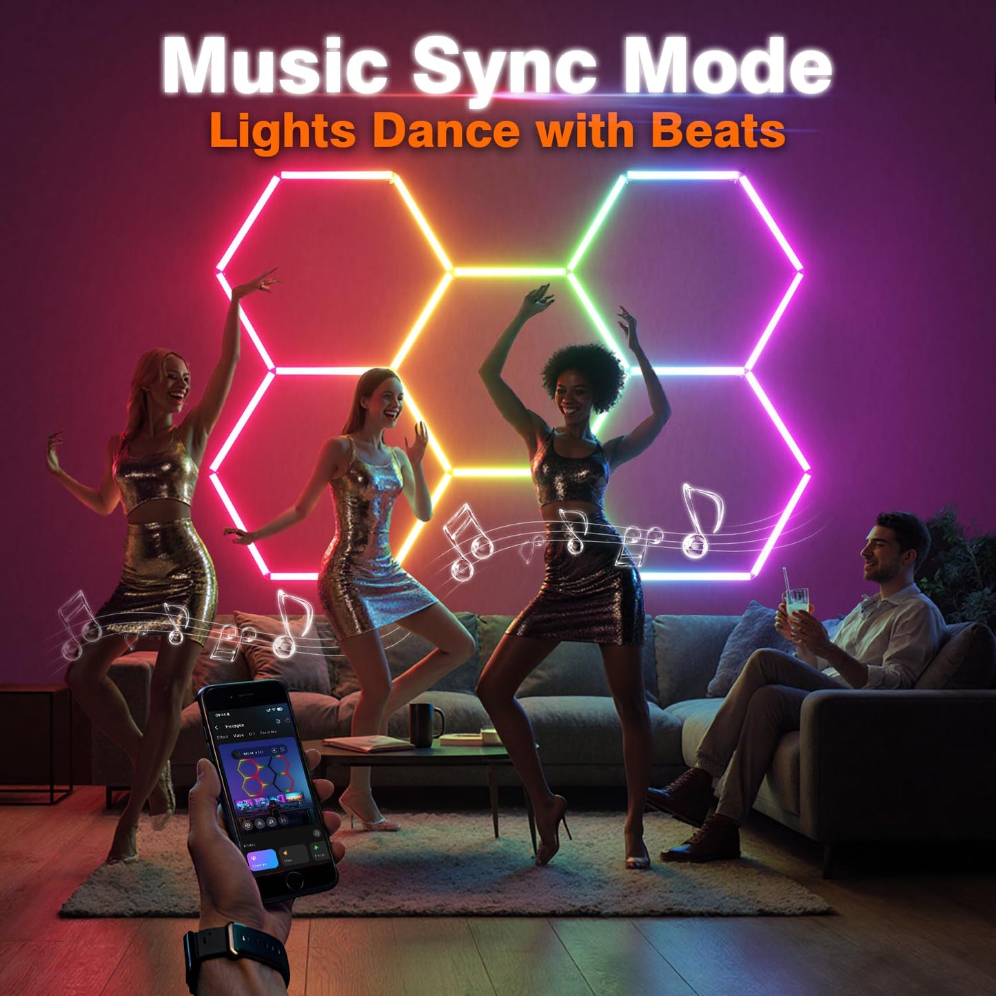 Litezone RGB Hexagon Garage Lights, Music Sync LED Hexagon Lights for Gaming Room, Smart App & Remote Control, DIY Honeycomb Ceiling Light for Studio Gym Basement Deco