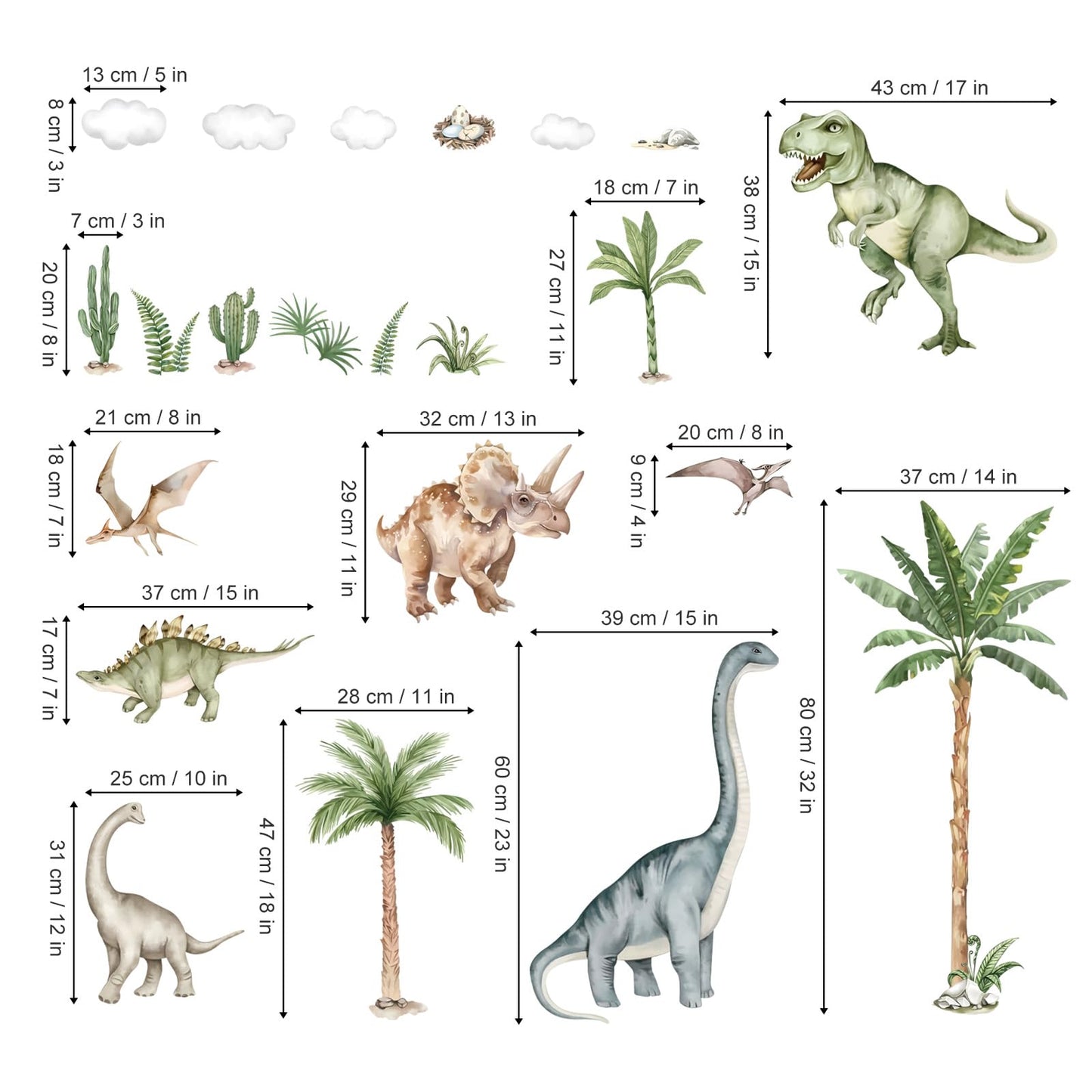 wondever Large Dinosaur Wall Stickers Tropical Animal Dino Palm Tree Plants Wall Art Decals for Boys Room Baby Nursery Kids Bedroom (164 * 83cm)