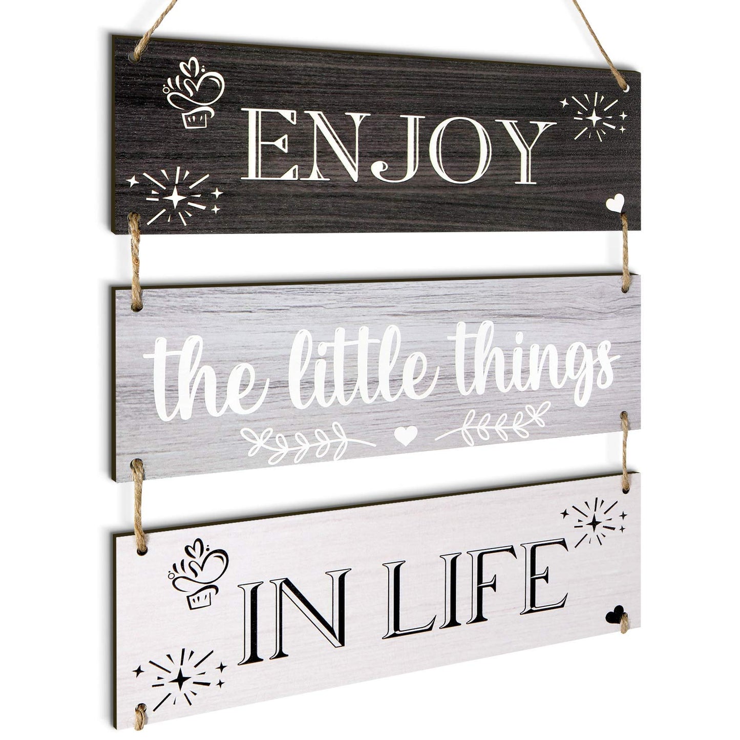 Jetec Enjoy The Little Things in Life Wall Decor,family Hanging Wood Sign Rustic Wooden Wall Decor Board Decorative Plank Hanging Sign for Living Room Bedroom Outdoor(Gray Series)