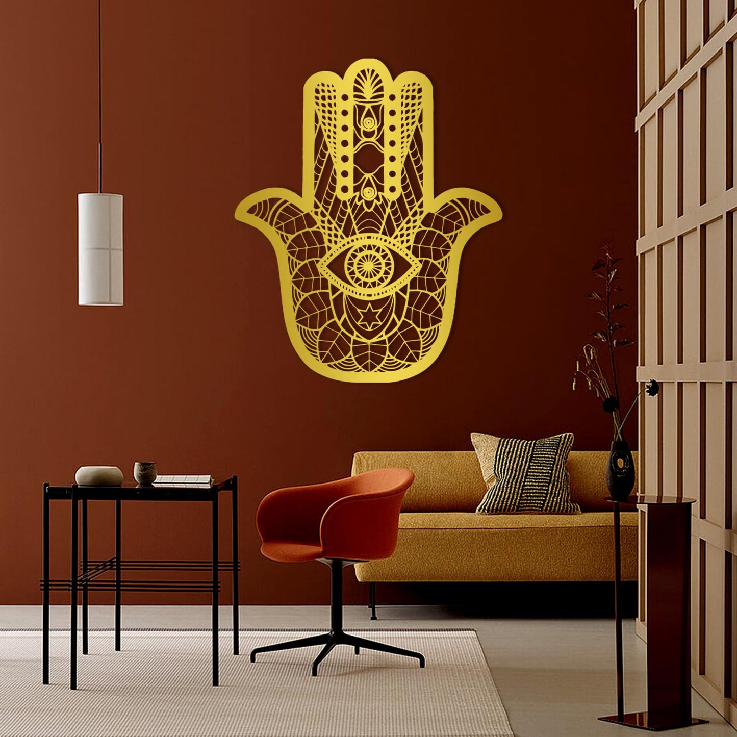 Hamsa Metal Wall Art, Hamsa Hand Wall Art, Hamsa Sacred Geometry Wood Wall Art, Extra Large Wall Decor, Boho Wall Art, Evil Eye Art, Metal Wall Art for Living Room, Housewarming Gift (White, 48 x 39 inch / 121 x 100 cm)