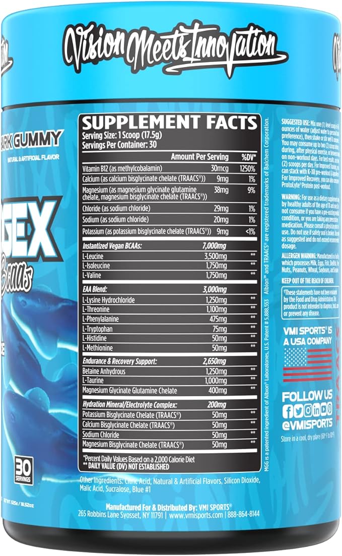 VMI Sports Aminogex Ultra | EAA + BCAA Powder | Amino Acid + Hydration Recovery Drink with Electrolytes, Betaine and Glutamine | (30 Servings) (Blue Shark Gummy)