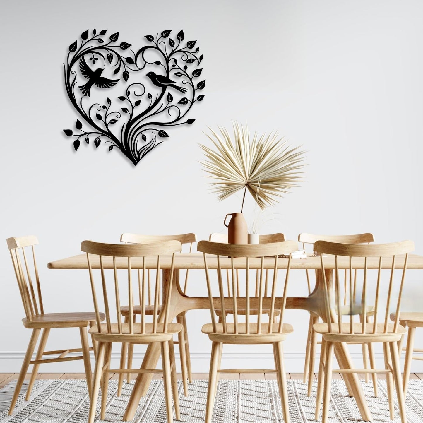 LIYOUYA Heart Shaped Tree Bird Metal Wall Decor - Emotional Art Country Farmhouse Room Decor Black Wall Art Home Decor for Living Room, Bathroom, Bedroom, Dining Room (Black)