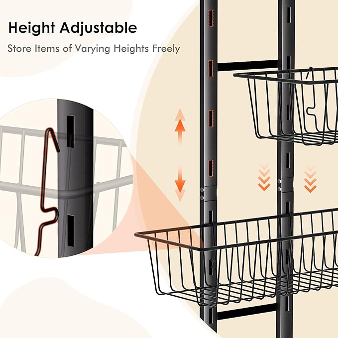 LUXEAR Over the Door Pantry Organizer, 8-Tier Adjustable Over the Door Hanging Spice Rack, No-Assembly Foldable Metal Over the Door Organizer for Kitchen, Home, Laundry Room, Bathroom