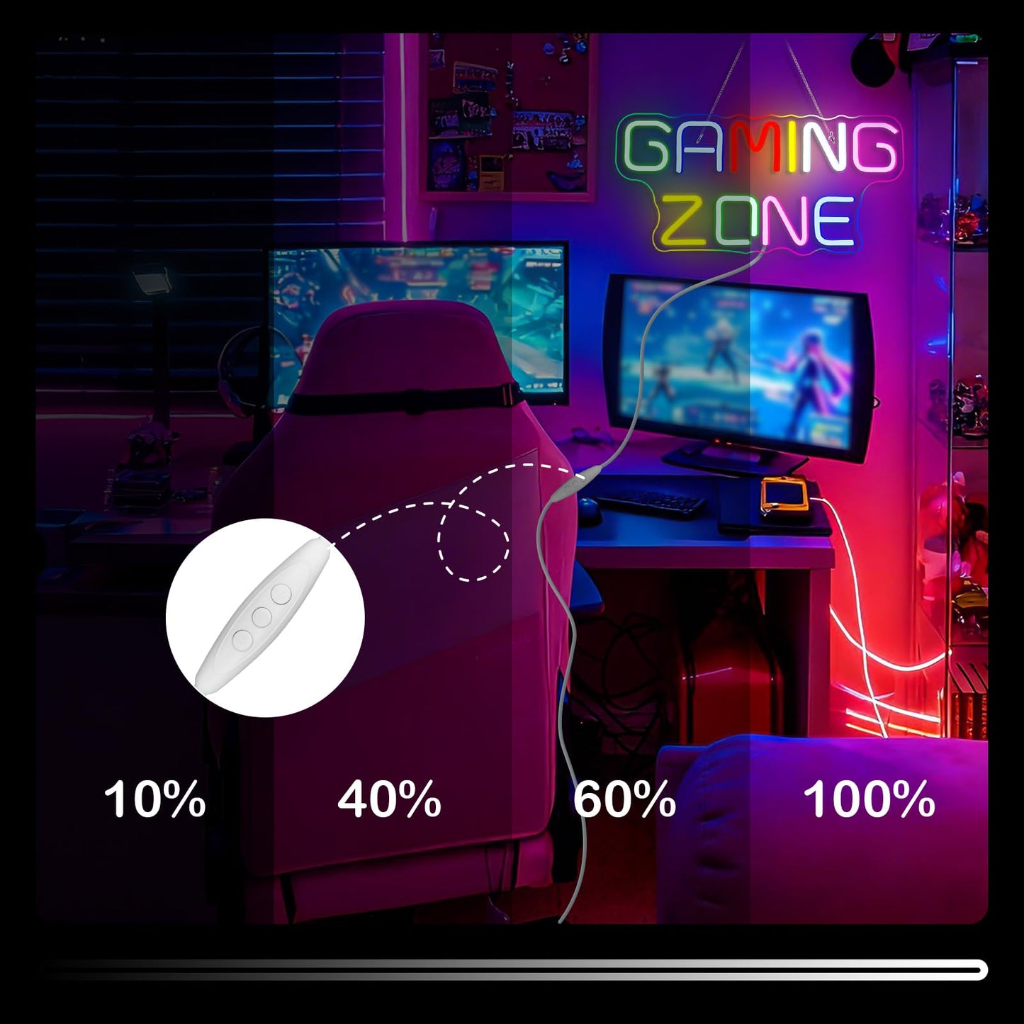 Horseneon Game Zone Neon Led Sign, Gaming Neon Signs for Wall Decor, Game Neon Lights Signs with USB Powered for Game Room, Game Zone, Bedroom, Gifts for Gamer (Multicolour)