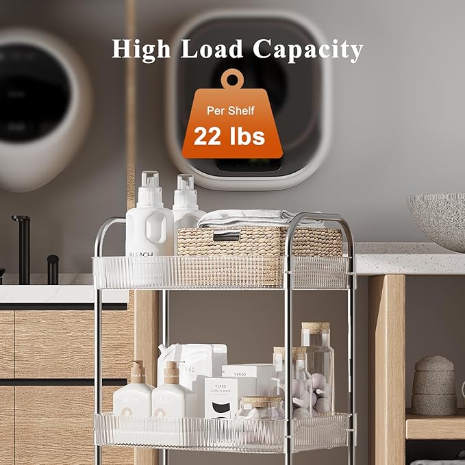STARLATTA 3 Tier Rolling Cart with Lockable Wheels, Clear Acrylic Utility Trolley with Handle, Heavy-Duty Storage Organizer for Kitchen Bathroom Nursery Laundry - Snack Book Craft Organizer (Clear)