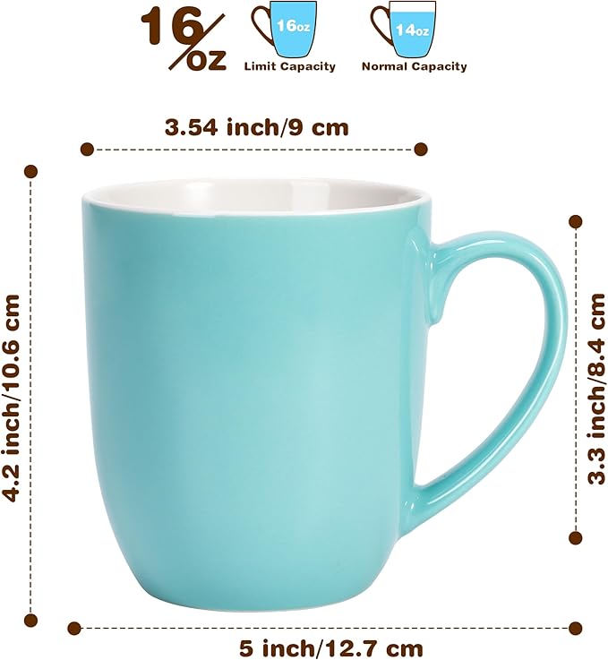 Urbanstrive 16 oz Large Coffee Mug with Handle Tea Cup Novelty Coffee Cup for Men Women Office Work, Blue