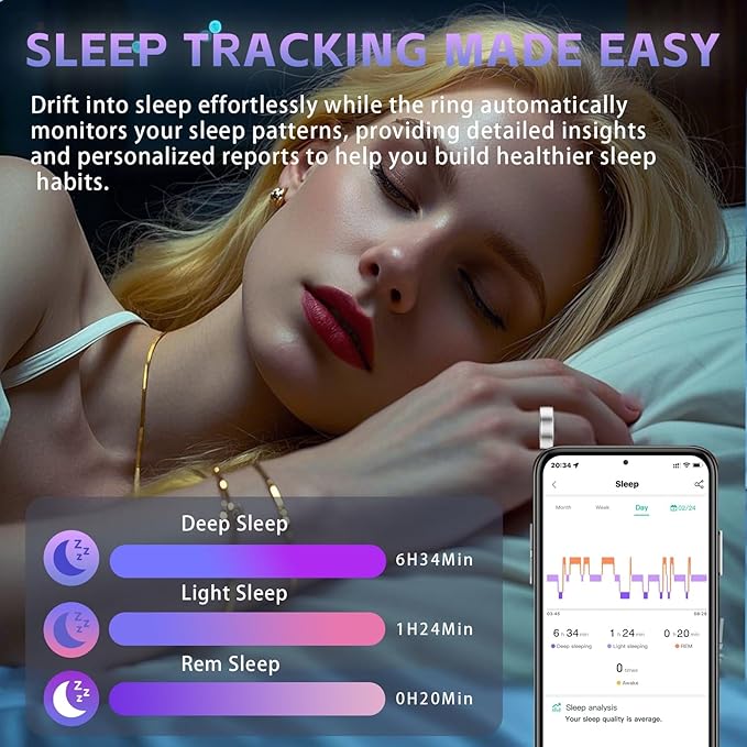 Smart Ring for Women ??Fitness Tracker Ring with Heart Rate, SpO2, Blood Pressure, Sleep Monitoring, Step & Calorie Counter, No Subscription Fee, iOS & Android Compatible (Silver, 12)