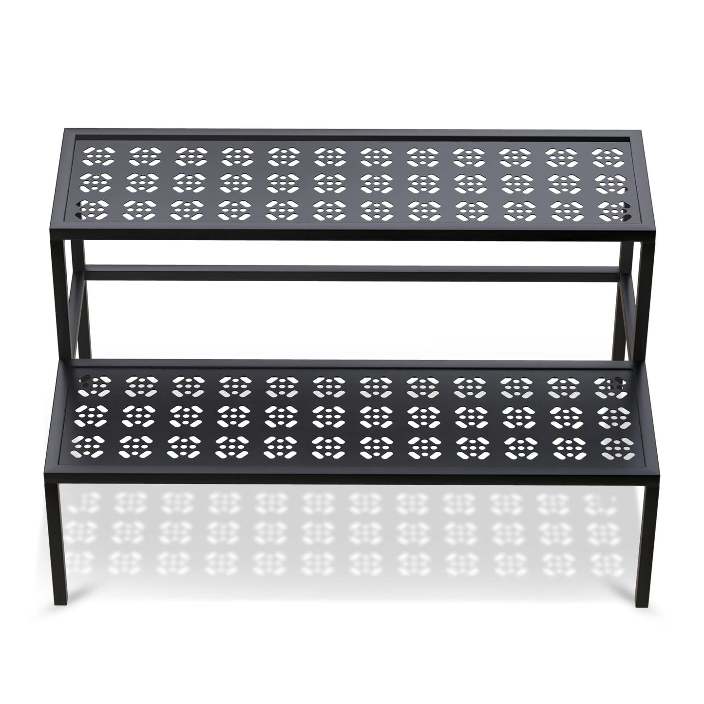 Metal Plant Stand Metal 2 Tier Potted Multiple Flower Pot Holder Plant Shelf Indoor Plants Multiple,Outdoor Heavy Duty Planter Display Shelving Unit for Patio Garden Corner Balcony Living Room(Black)