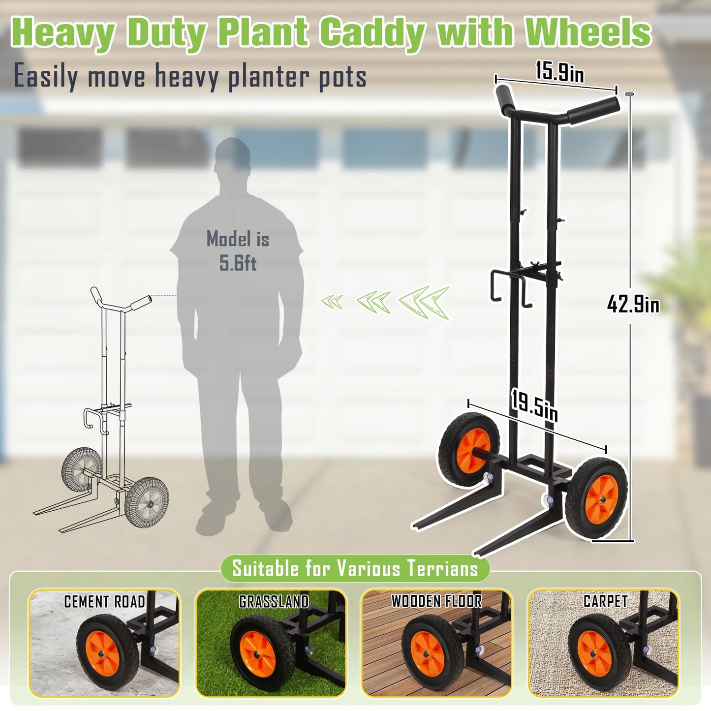 Cathyeen Plant Caddy with Wheels, 3.6FT Heavy Duty Plant Dolly with Adjustable Gripping Arms and Base, Rolling Plant Mover Cart Planter Caddies with Strap for Indoor or Outdoor Garden Plants, Pots